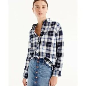 J. Crew Navy and White Plaid Shirt